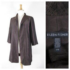 Eileen Fisher Womens Solid Brown Open Silk Cotton Jacket Topper L Formal Career